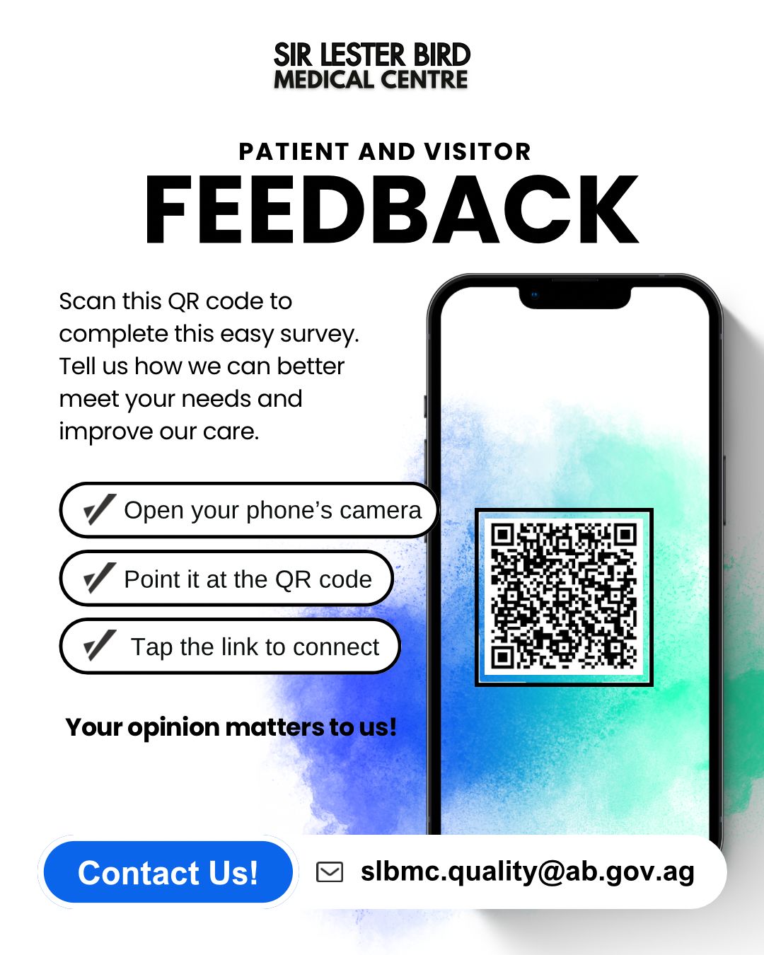 Click this image or scan this QR Code to access the Quality Feedback form